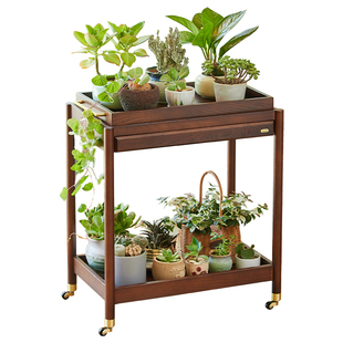 小推车移动实木花架子高端客厅落地式室内阳台多肉花盆置物架多层