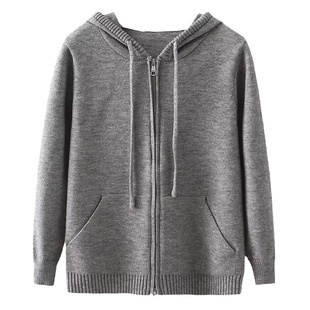 大码胖妹妹美式休闲双拉链连帽毛衣女秋冬新款设计感短款针织开衫