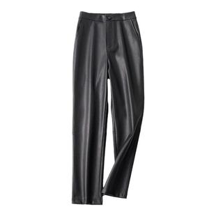 海宁真皮皮裤女绵羊皮2025秋季百搭高腰显瘦直筒裤宽松九分烟管裤