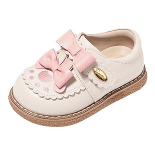 斯纳菲女童皮鞋公主鞋春秋儿童女孩蝴蝶结白色洛丽塔软底宝宝单鞋
