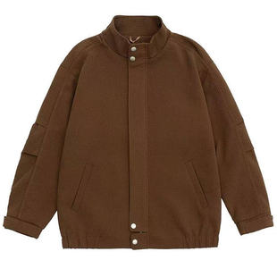 肥佬秋冬季美式飞行夹克男立领棒球情侣卡其色加肥加大码棉服外套