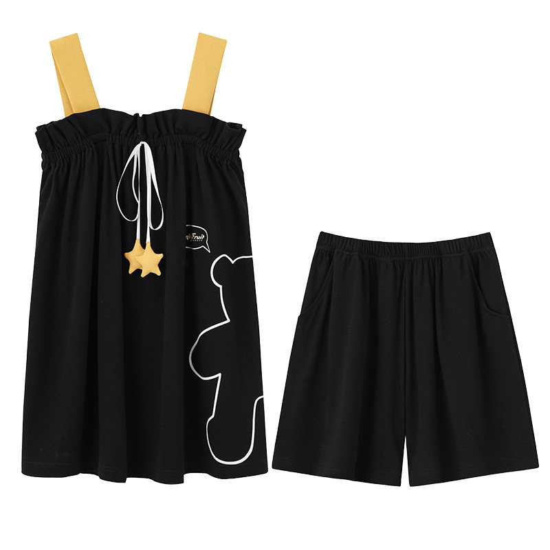 2025年新款睡衣女生夏季可爱吊带短裤家居服纯棉两件套装性感夏款