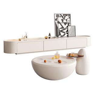 帕沙曼茶几电视柜组合奶油风极简网红圆形客厅家用猫爪茶几大小圆