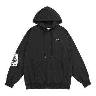 左奇函同款 GUUKA潮牌重磅连帽卫衣男 坏学生毛边贴布绣帽衫宽松