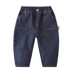 [防褪色抗菌锁温]男童牛仔裤秋冬加绒小男孩冬装长裤儿童薄绒裤子