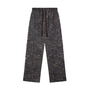 RESUMM迷彩工装裤女美式高街hiphop街舞阔腿裤复古直筒运动裤子