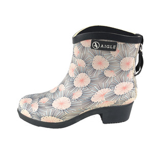 24法国产天然橡胶手工胶靴女鞋AIGLE艾高短筒时装靴防滑耐磨雨鞋