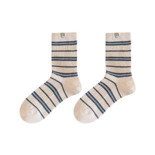 可爱小狗袜子女款纯棉春夏新款条纹女士中筒袜薄款花边ins月子袜