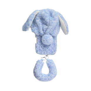 启乾 冬季新款豹纹兔蓝色耳朵帽子腕带iPhone17/16手机壳适用苹果15/14promax毛绒软壳链条挂绳可爱少女心ins