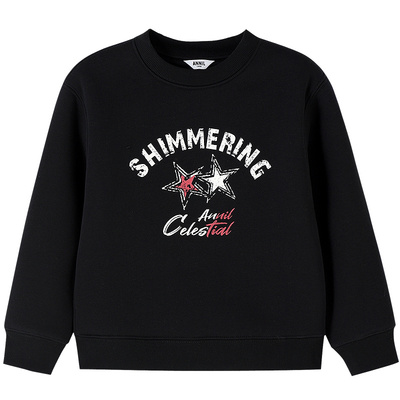 安奈儿童装男女童圆领长袖卫衣2025冬新款休闲加绒加厚宽松保暖