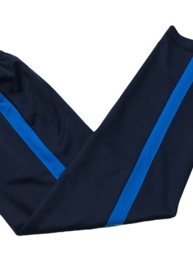 定制春夏季深藏青色镶3厘米蓝色宽条杠长裤休闲裤男女童运动裤