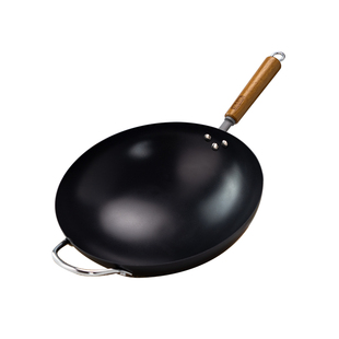 张小泉陶瓷不粘铁锅铁锅不粘家用燃气灶煤气灶老式圆底炒菜锅精铁