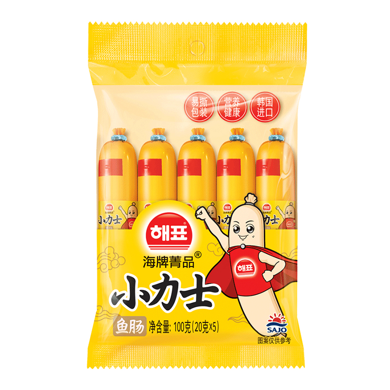原裝進(jìn)口海牌菁品小力士魚腸多口味兒童解饞零食魚肉腸100g*3袋裝