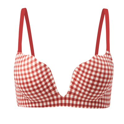 甜美小胸聚拢上托无钢圈格子文胸