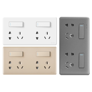 公牛二开十孔多孔面板厨房专用家用墙壁插座带开关连体双86型g28