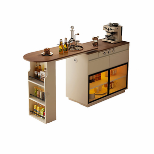 实木吧台桌客厅隔断长条餐桌餐边柜一体家用休闲岛台可伸缩小户型