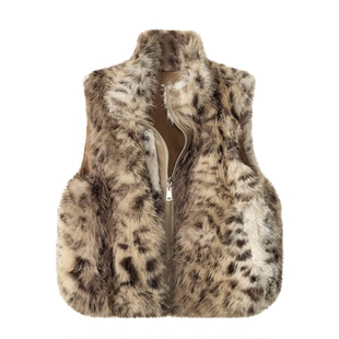 豹纹两面穿皮毛一体马甲女秋冬仿狐狸毛皮草马夹无袖背心毛毛外套