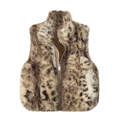 豹纹两面穿皮毛一体马甲女秋冬仿狐狸毛皮草马夹无袖背心毛毛外套