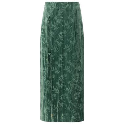 COCOBELLA[竹影拓印]新中式压褶丝绒半身裙气质国风长裙HS0001-2