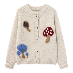 Basic House/百家好25冬新童趣软糯可爱外套立体蘑菇提花开衫毛衣