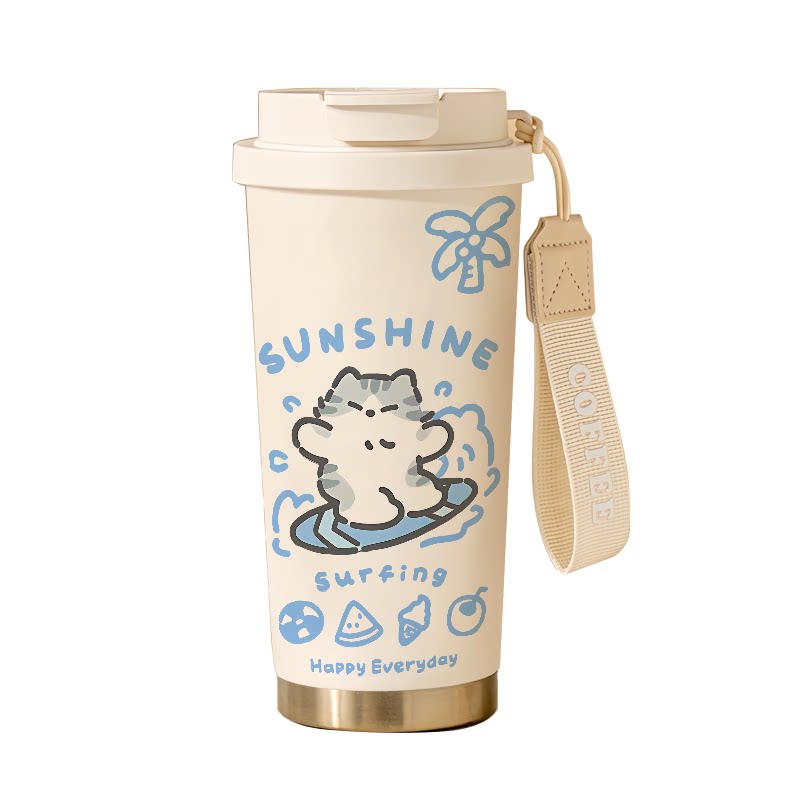 吹风小猫不锈钢高颜值保温吸管杯