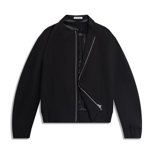 三英里二重织机能面料3D运动剪裁厚黑极简无领夹克配riri双开拉链