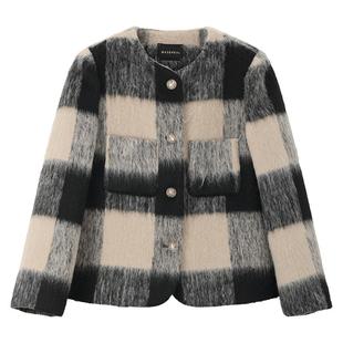 MB MindBridge百家好冬季女格子毛呢羽绒服2025年保暖小香外套