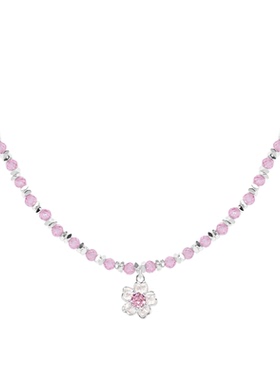 2025新款高级感粉色花朵水晶串珠项链女锁骨链小众轻奢颈链配饰品