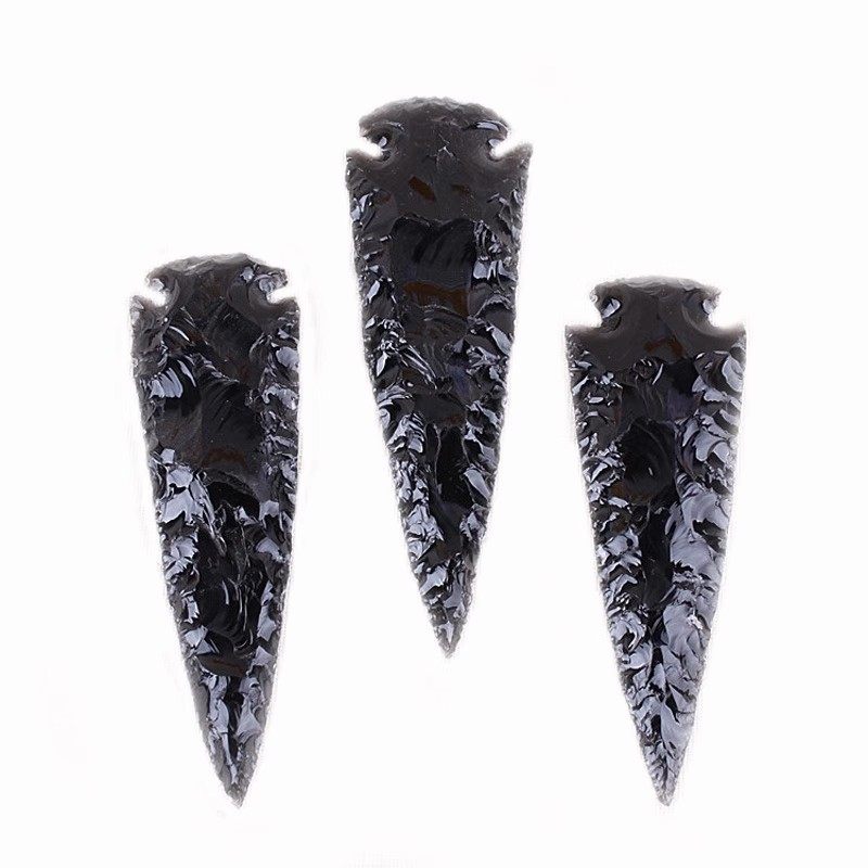 手工原石天然黑曜石刀龙晶箭头男把玩饰品配件矛器印第安箭簇摆件