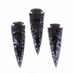 手工原石天然黑曜石刀龙晶箭头男把玩饰品配件矛器印第安箭簇摆件