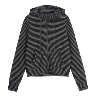 CLOUDSPACE【森川】经典黑白条纹宽松连帽外套2025冬季保暖上衣女