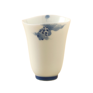 手绘茶杯陶瓷釉下彩主人杯小清新花口酒杯茶具单杯个人专用闻香杯
