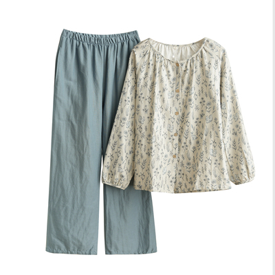 女士纯棉家居服睡衣套装秋冬款