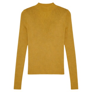 Basic House/百家好黄色半高领针织衫女冬季内搭修身软糯打底毛衣