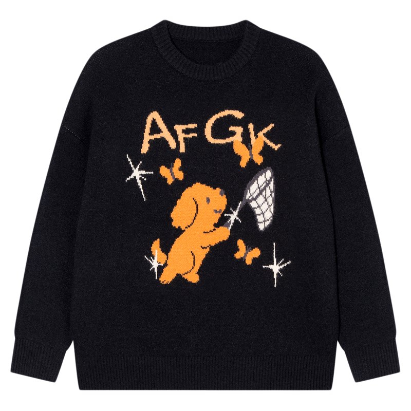 AFGK25FW 等天晴小狗毛衣圆领情侣上衣休闲宽松慵懒感打底针织衫