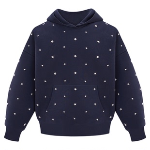 HONORE古月 原创金属立体铆钉 星星宽松连帽卫衣+A字短裤套装