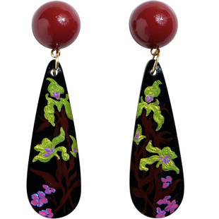 tickle原创黑色新中式敦煌配色水滴耳环手绘国风艺术气质耳夹耳钉