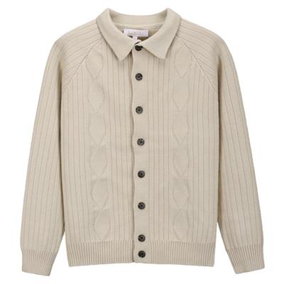 摩摹提花翻领针织修身开衫