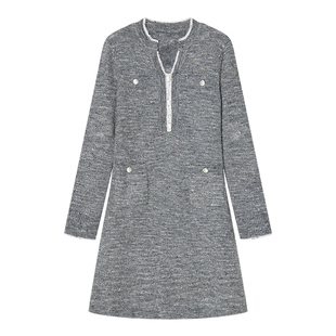 Goodland美地女装2024年冬新款羊毛混纺休闲风针织连衣裙短款