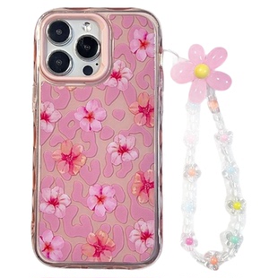 Pink leopard print flower bracelet  jelly case适用于iphone 11 12 13 14 15 16 plus 17 pro max