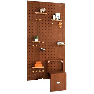 中古风洞洞板置物架定制折叠换鞋凳入户门造型墙展示架上墙置物板