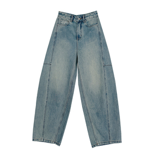 裤型很飒~复古浅蓝弯刀牛仔裤女春季2026新款直筒宽松拖地阔腿裤