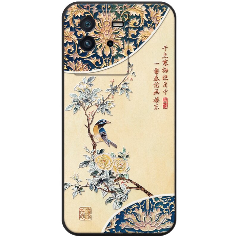 适用iqoo立体浮雕国风花鸟手机壳