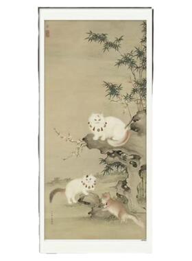 沈振麟猫竹图工笔国画挂轴