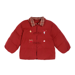 小O爸男婴童 宝宝新中式棉服红色新年翻领婴儿盘扣夹棉外套拜年服