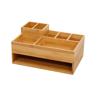 班级粉笔盒收纳盒讲台竹木制桌面多功能笔筒杂物化妆品整理收纳盒