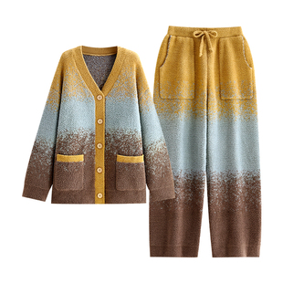 悦内半边绒睡衣女款秋冬季冬天珊瑚绒加厚加绒保暖家居服毛绒渐变