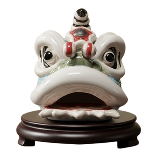 国潮醒狮陶瓷舞狮子头石湾公仔创意小摆件新中式礼品桌面装饰摆设