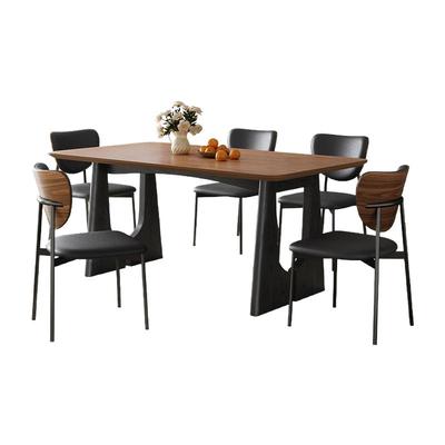 蓝色理想法式复古纯实木餐桌椅组合家用中古风白蜡木纹客厅吃饭桌