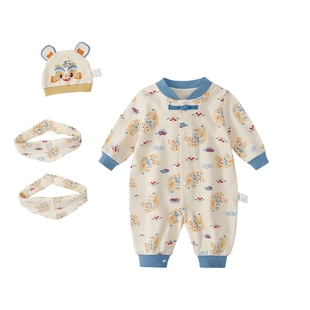 [7A抗菌]婴儿衣服男宝中国风长袖哈衣新生爬服冬装宝宝冬季连体衣